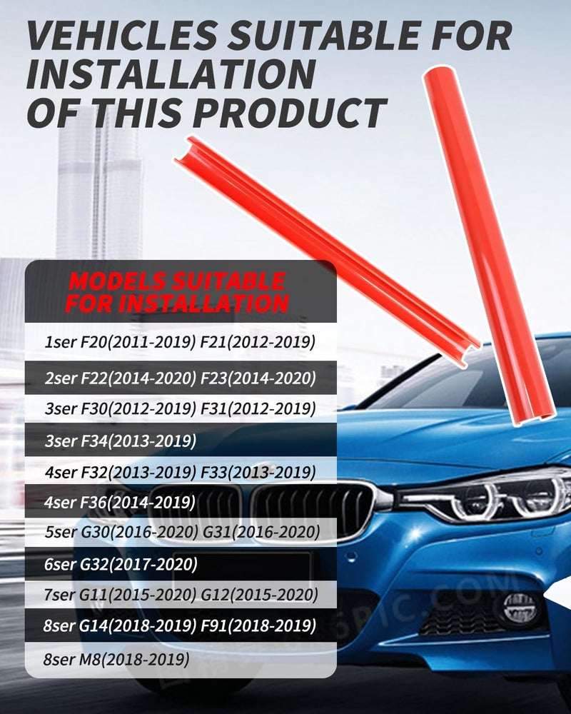 SHSBSCAR إدخالات شبكة M-Sport V Brace مع شرائط تزيين، متوافقة مع BMW 3/4 سلسلة F30 F32 320 328i 330 335 428 435 تزيين شبكة أمامية (أحمر-F30) - Image 4